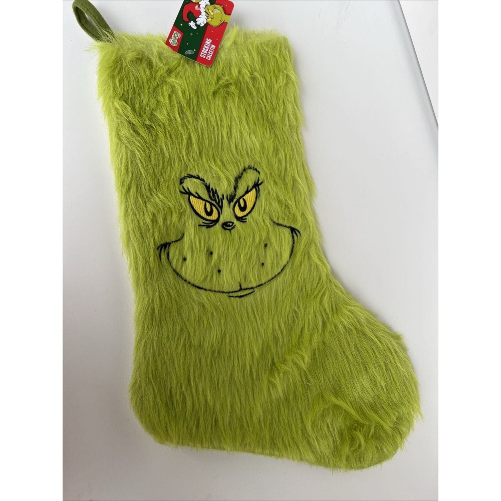 HOW THE GRINCH STOLE CHRISTMAS Green Fur Fuzzy Stocking NEW
